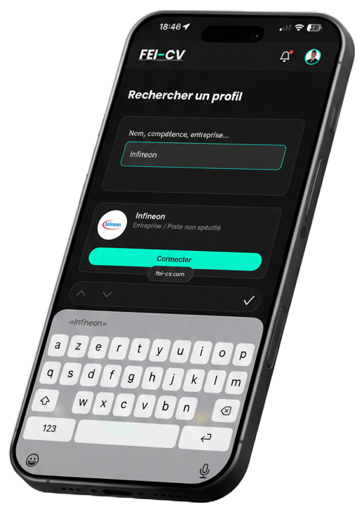 Interface FEI CV affichée sur un smartphone premium
